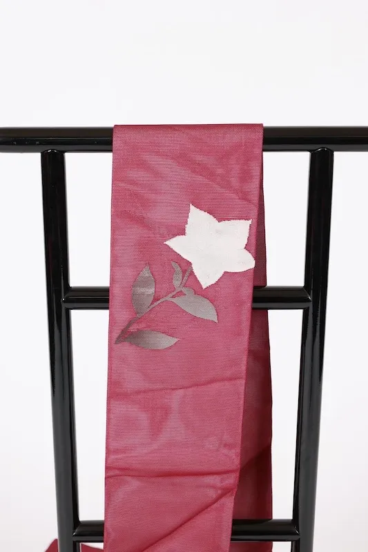 Summer Nagoya obi used (sash), sheer fabric, purple, silver, white, floral, dewdrop grass pattern, L15