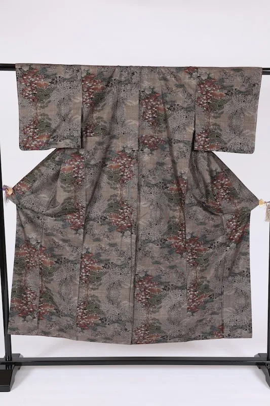 Oshima Tsumugi(Japan kimono) – Genuine Mud-Dyed & Botanical-Dyed – Brown, Indigo, Green, Red – 9-Maruki – Pastoral Landscape – G11
