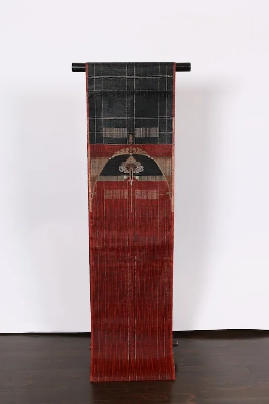 Fukuro Obi(used sash) – Watabun – Hand-woven  (Ripples) – Red, Black, Gold, Green, Brown – B995