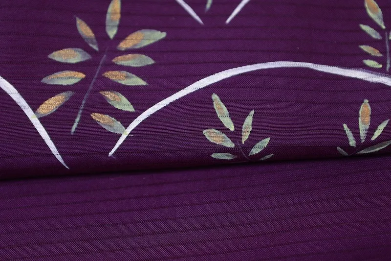 Summer Nagoya obi used(sash), ro-ha (leaf pattern), hand-painted, L14