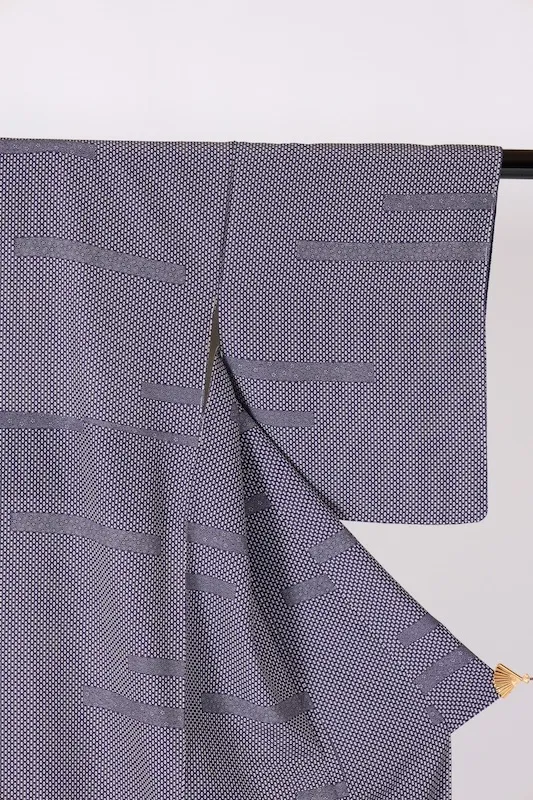 Edo Komon (traditional Japanese patterned used kimono fabric), brand new, unused, purple and white, floral pattern, horizontal stripes, B1377