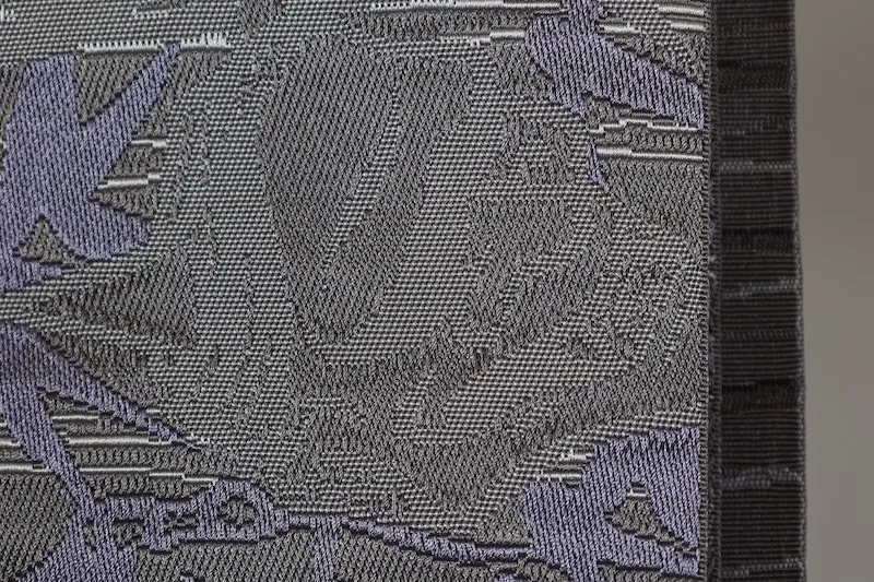 Men's Yukata Obi used (Sash) - Grayish and Purple with Hannya Mask Design, Horizontal Stripes on the Reverse Side, Reversible, L130