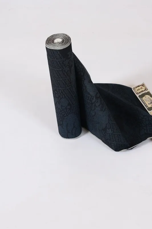 Ishige Yuki silk fabric, brand new, unstitched, shades of indigo, floral and dewdrop pattern, handwoven, 80-toe pattern, J15