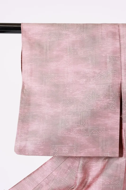 Tsumugi silk(Japan Pre-loved kimono); pale purple, gray, and white(A073)