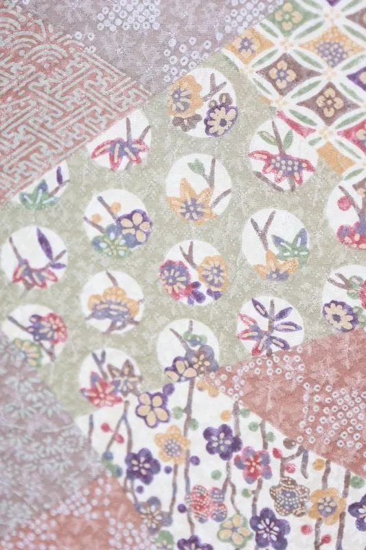 Japan Pre-loved Kimono – Brown, Green, Beige, Vermilion;  (A081)