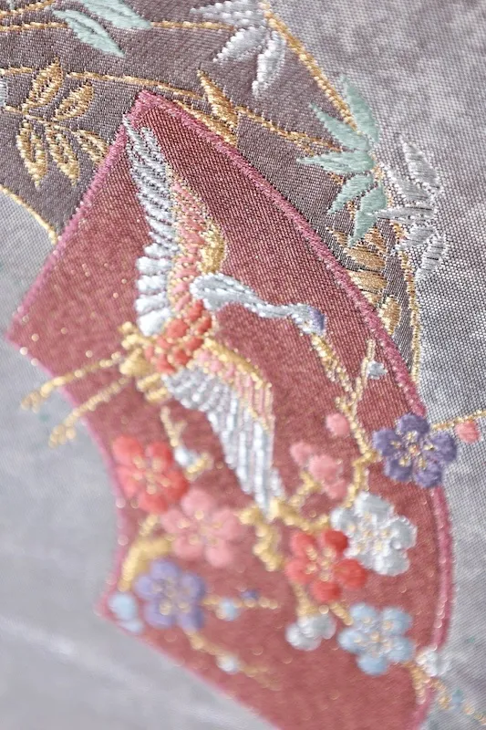Nagoya obi used (sash) - Silver, Gold, Bronze, Purple, Coral - L49