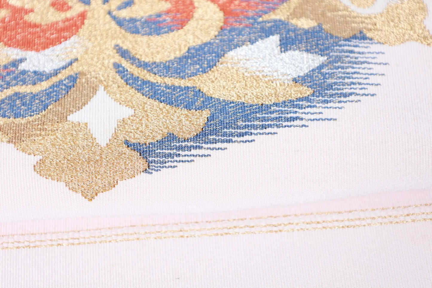 Fukuro Obi(used sash) — Hon-Tsuzure — Pale pink, gold, silver, purple, green, blue, white  R123