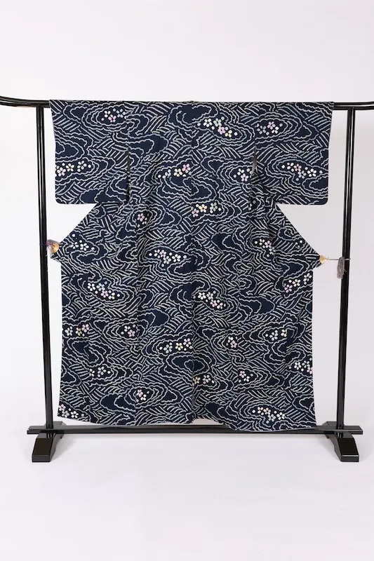 Komon (used kimono fabric) - Indigo, Gray, Off-white, Yellow, Cherry Blossom Pink, White - Hikida Shibori (tie-dyeing) - Hat Shibori (tie-dyeing) - B1435