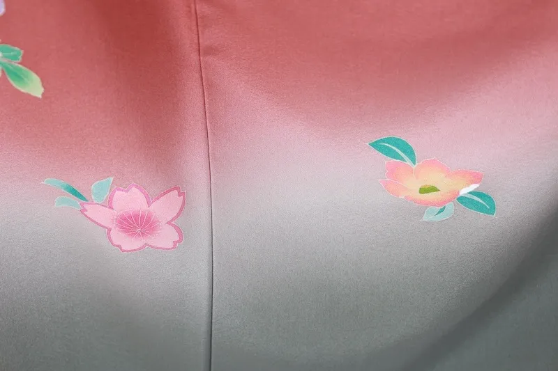 Japan Visiting kimono used: Reddish-brown, yellow, purple, green, gray, white, gold, cherry blossoms, flute, hand-painted Kyoto Yuzen dyeing, B1412