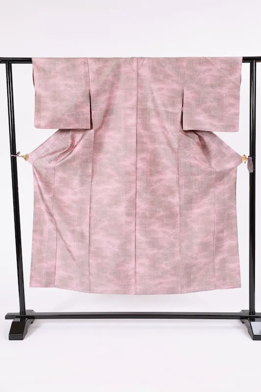 Tsumugi silk(Japan Pre-loved kimono); pale purple, gray, and white(A073)