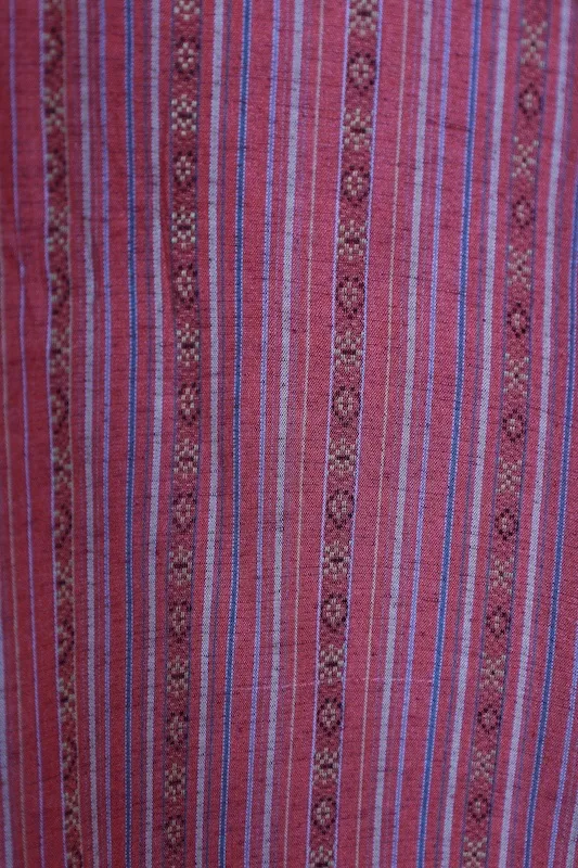 Tsumugi(Japan Pre-loved kimono) – Rust-red, gray, indigo, and yellow stripes (A070)
