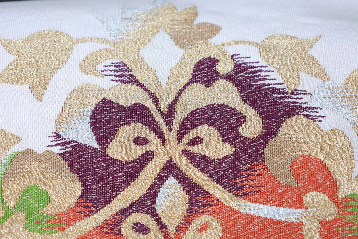Fukuro Obi(used sash) — Hon-Tsuzure — Pale pink, gold, silver, purple, green, blue, white  R123