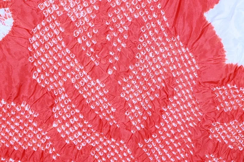 Yukata obi (used sash) - Red and white, kanoko shibori (fawn spot tie-dye) pattern, , R68