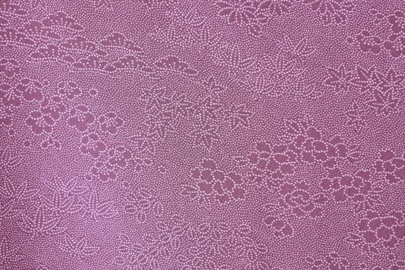 Edo Komon (used kimono fabric), purple and pink, floral and sharkskin pattern, tool carving, cone carving, B1374
