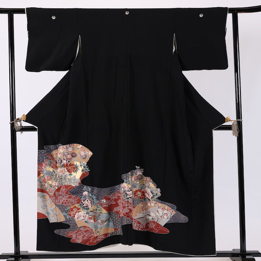 Japanese kimono  (Kurotomesode) M-size 100% silk  /  396