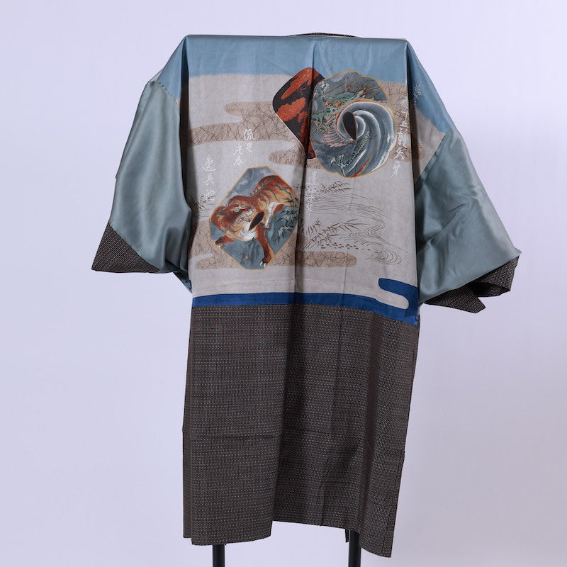 Japanese Men’s Kimono ensemble  L-size 100% silk  / 987