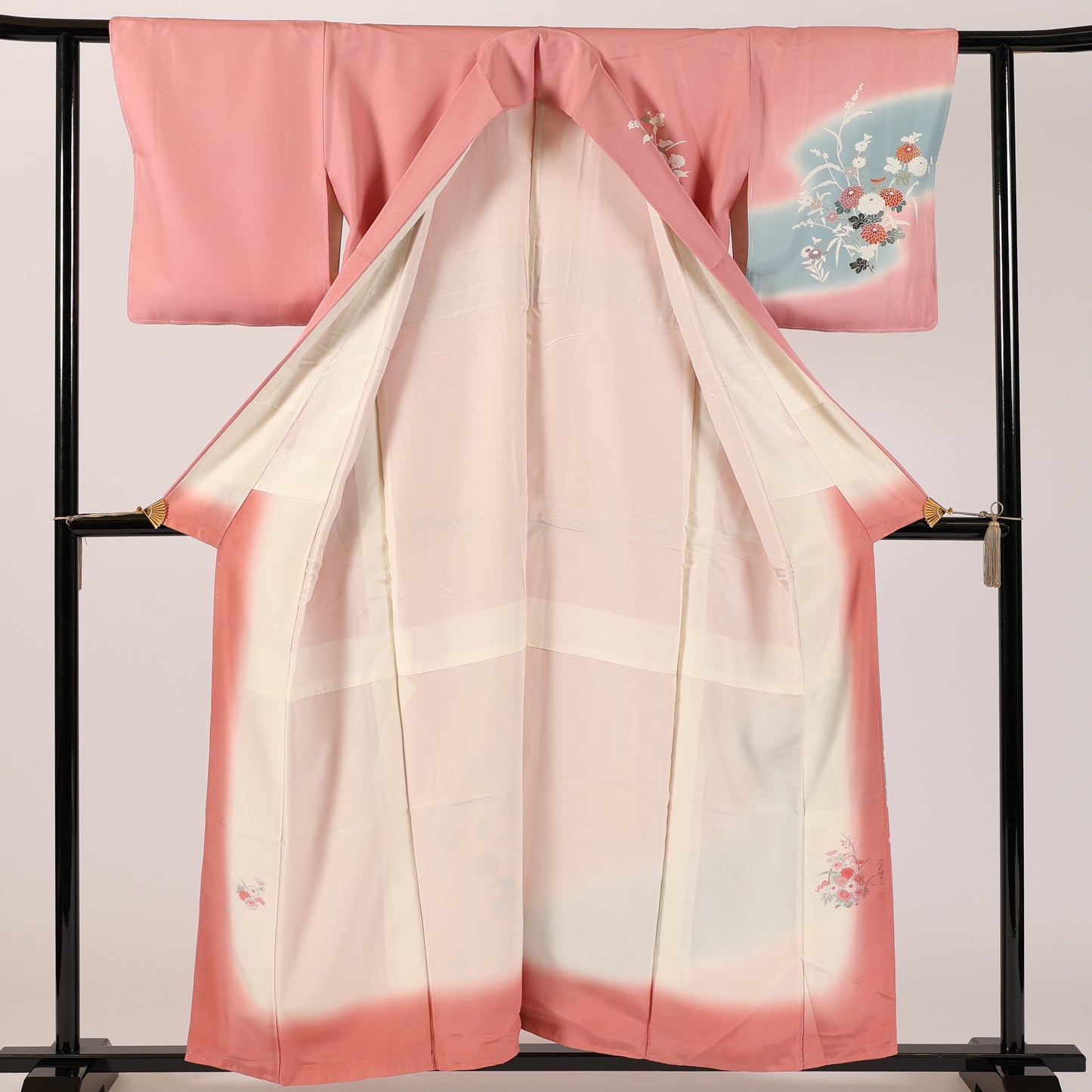 Japanese kimono  (Houmongi) M-size 100% silk  /  sash belt (Hukuro-obi)/ 2-piece set / 340