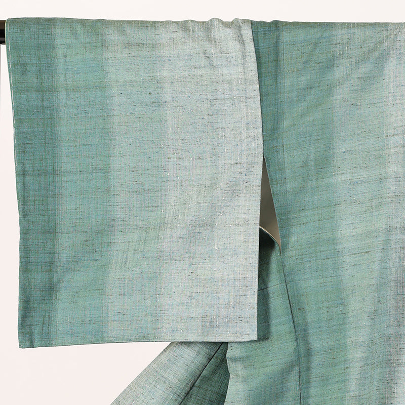 No.2 Yonezawa Nitta Tsumugi Green Dan Bokashi with Shitsuke, Nitta Katsuhiko, Mawatatabiki, Kusoki-dyed, M, unused, with certificate